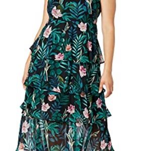 Ignite Evenings Women's Halter Neck Floral‎ Print Black/Green Dress 14 Preowned